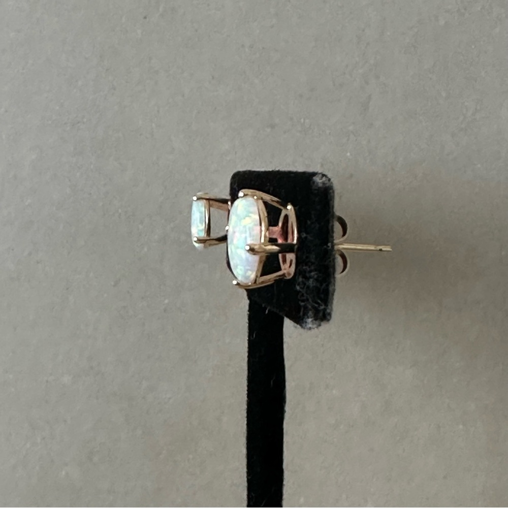 14k Solid Gold Opal Cabochon Post Earrings - Picture 10 of 16